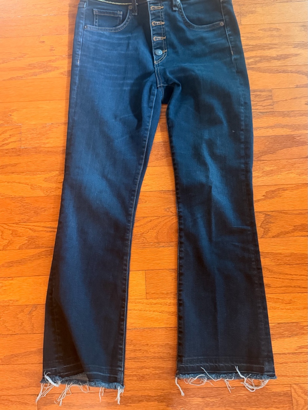 Veronica Beard Dark Blue Button-Fly Flare Jeans